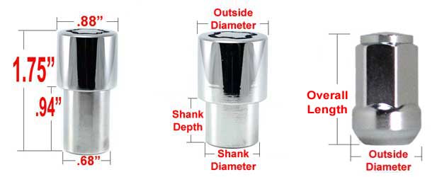 Dimensions of your lug nut or wheel lock